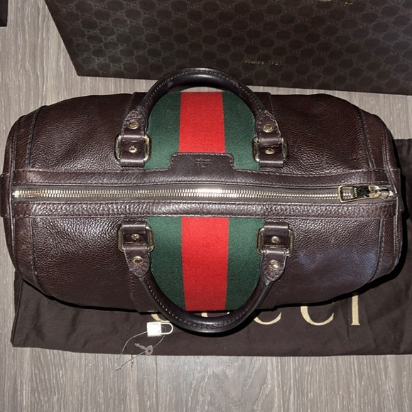 Authentic Gucci Medium Web Boston Bag - Brown - Picture 10 of 16